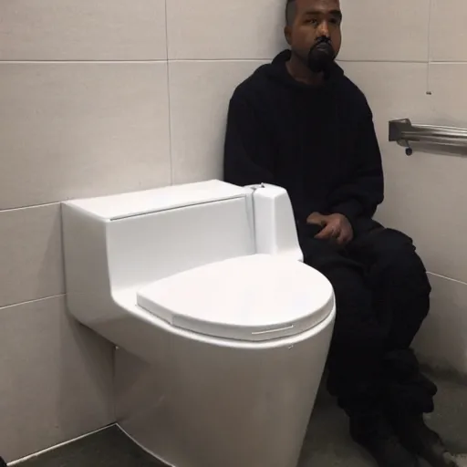 Image similar to kanye west sitting in a public toilet