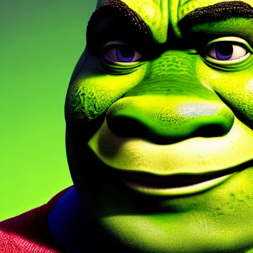 Prompt: obama as shrek, highly detailed, extremely high quality, hd, 4 k, 8 k, canon 3 0 0 mm, professional photographer, 4 0 mp, lifelike, top - rated, award winning, realistic, detailed lighting, detailed shadows, sharp, no blur, edited, corrected, trending