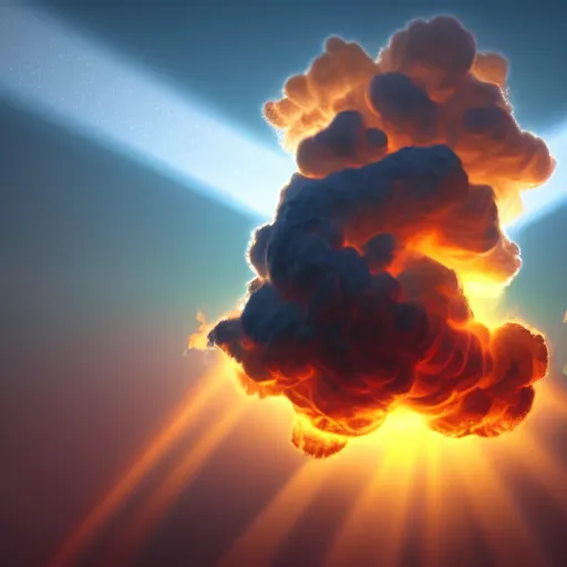 Prompt: gas eruption from a nebulous cloud formation. lens flare / 8 k / artstation / intricate / dynamic / dslr