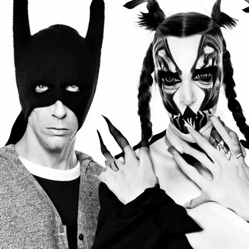 Image similar to zeff black and white photoshoot die antwoord ninja