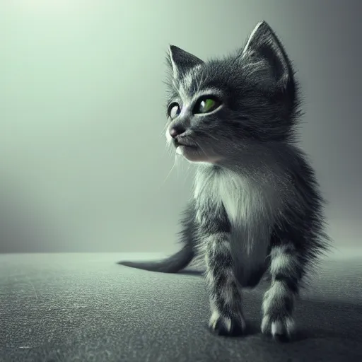 Prompt: full body pose, hyperrealistic photograph of gothic kitten, dim volumetric lighting, 8 k, octane beautifully detailed render, extremely hyper detailed, intricate, epic composition, cinematic lighting, masterpiece, trending on artstation, very very detailed, stunning, hdr, smooth, sharp focus, high resolution, award, winning photo, dslr, 5 0 mm