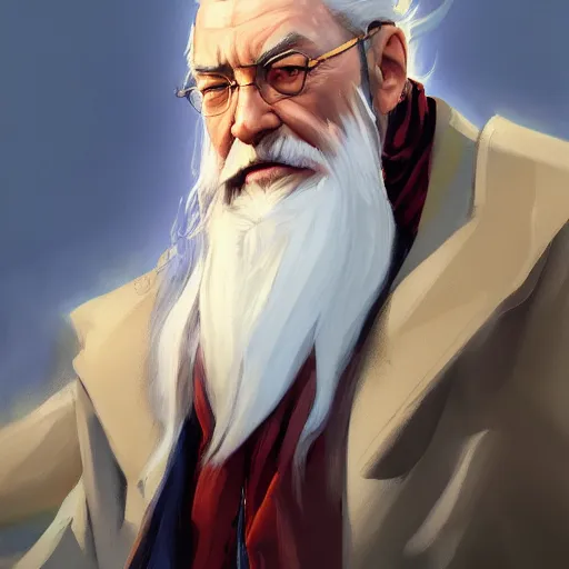 Image similar to greg manchess portrait painting of albus dumbledore as overwatch character, medium shot, asymmetrical, profile picture, organic painting, sunny day, matte painting, bold shapes, hard edges, street art, trending on artstation, by huang guangjian and gil elvgren and sachin teng