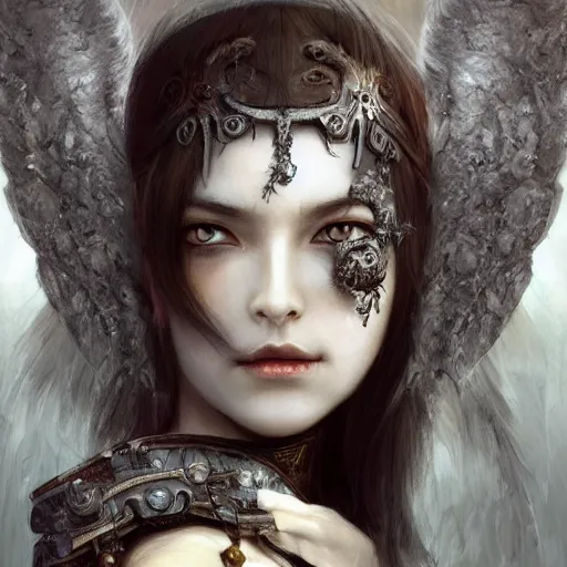 Prompt: A masterpiece ultrarealistic ultradetailed portrait of a Incredibly beautiful angel druid armored princess knight-ghost with Skull Iron mask. baroque renaissance girl in the night forest. medium shot, intricate, elegant, highly detailed. trending on artstation, digital art, by Stanley Artgerm Lau, WLOP, Rossdraws, James Jean, Andrei Riabovitchev, Marc Simonetti, Yoshitaka Amano. background by James Jean and Gustav Klimt, light by Julie Bell, 4k, porcelain skin.