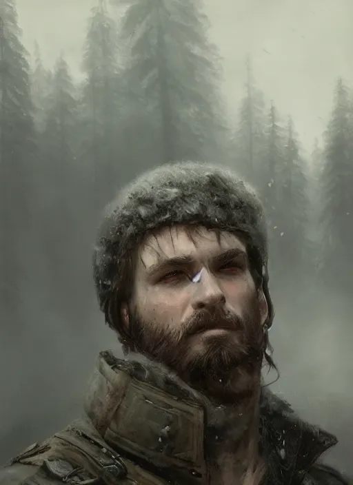 Prompt: portrait of a man wearing an winter coat, rugged, military, highly detailed, fantasy, godrays, cinematic lighting, close up, volumetric, realistic, digital art by greg rutkowski