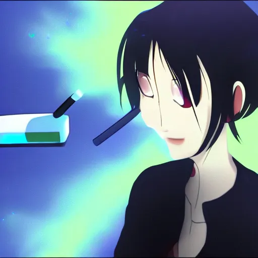 Image similar to iwakura lain holograph holding a cigarette deviantart 8 k hd