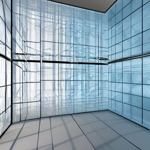 Image similar to array of translucent walls in wide abstract space, raytracing, 5 5 mm