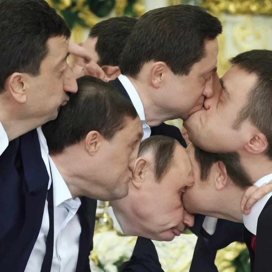 Prompt: “Putin kissing zelensky”