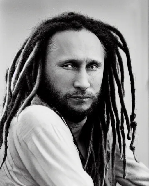 Prompt: a picture of vladimir putin with dreadlocks, portrait, closeup, colorful, ektachrome, f / 2 2