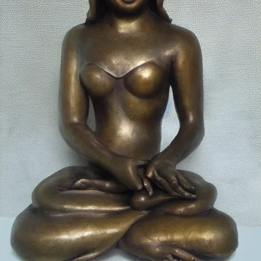 Prompt: realistic bronze statue woman holding lotus flower