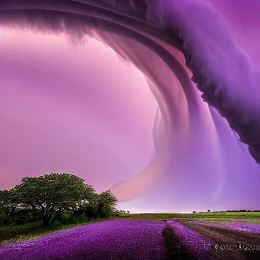 Image similar to amazing photo of a purple clouds in the shape of a tornado, digital art, by marc adamus, beautiful dramatic lighting