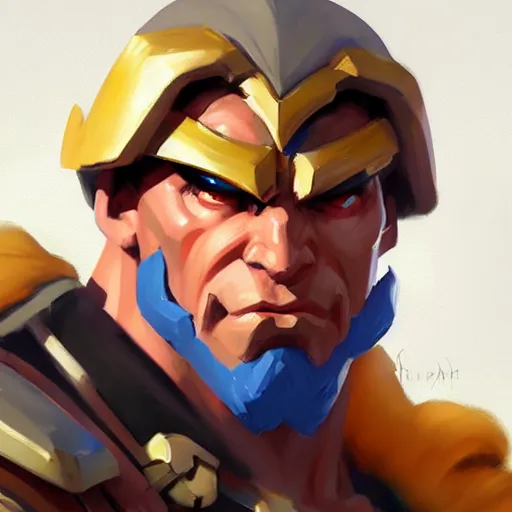 Image similar to Greg Manchess portrait painting of HeMan as Overwatch character, medium shot, asymmetrical, profile picture, Organic Painting, sunny day, Matte Painting, bold shapes, hard edges, street art, trending on artstation, by Huang Guangjian and Gil Elvgren and Sachin Teng