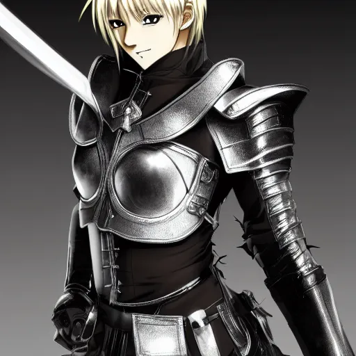 Prompt: an attractive anime character with clear face and donned in leather armor ready for battle, heroic, high res, awesome