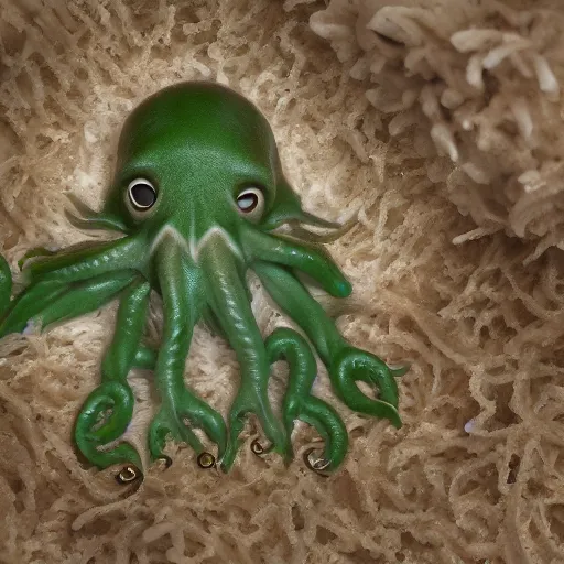 Image similar to baby cthulhu, macro photograph with shallow dof, adorable, freaky