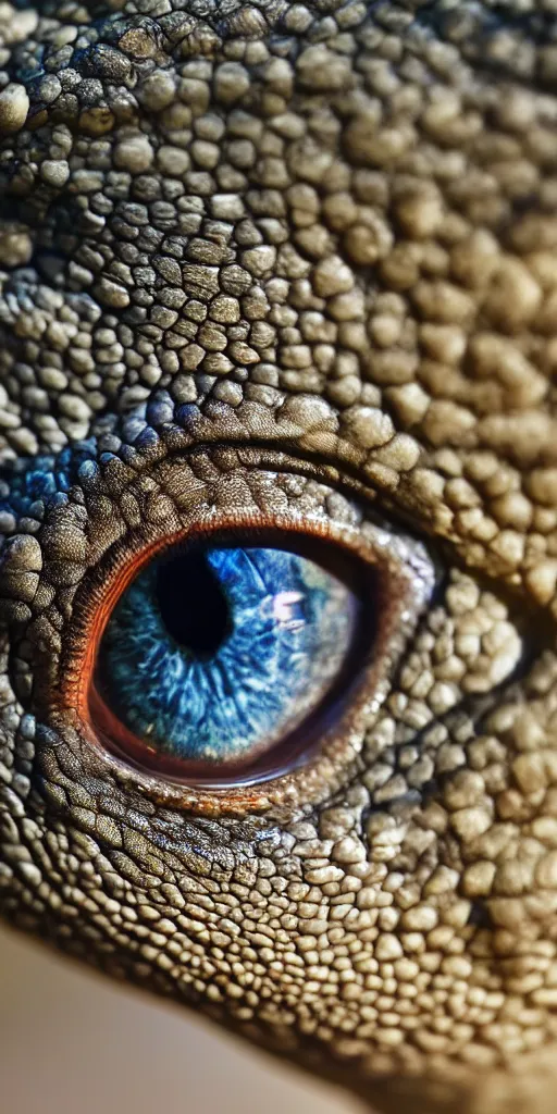 Image similar to ultra realistic highly detailed macro photograph of a human eye shaped like a lizard, dramatic lighting, close - up photo