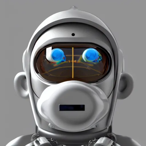 Image similar to portrait holder of monkey android astronaut, with robotic parts on his face, rendering unreal engine 5, cinematography