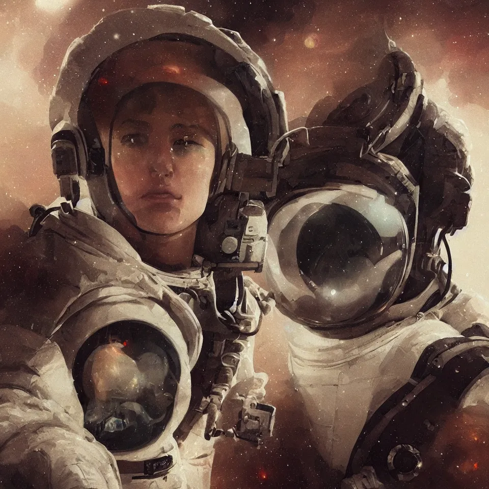 Image similar to a portrait astronaut wearing a headphone, digital painting, digital art, beautiful, cinematic, 4 k, ultra hd, art by greg rutkowski