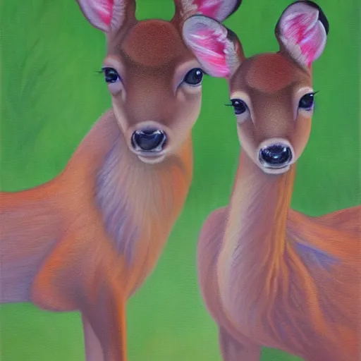 Image similar to painting of two fawns, by georgia o'keefe, deer, romantic, feminine, curvy