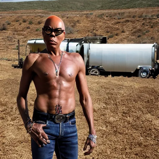 Prompt: rupaul on a fracking ranch, detailed