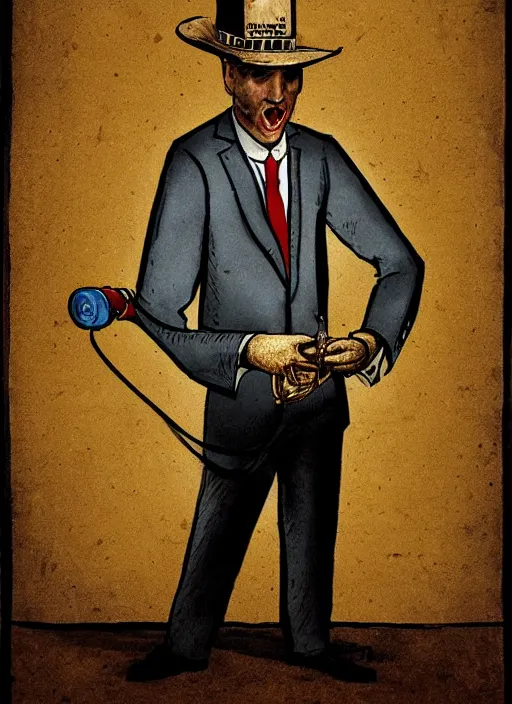 Image similar to portrait of a snake oil salesman by Paolo Eleuteri Serpieri, it idn't greasy