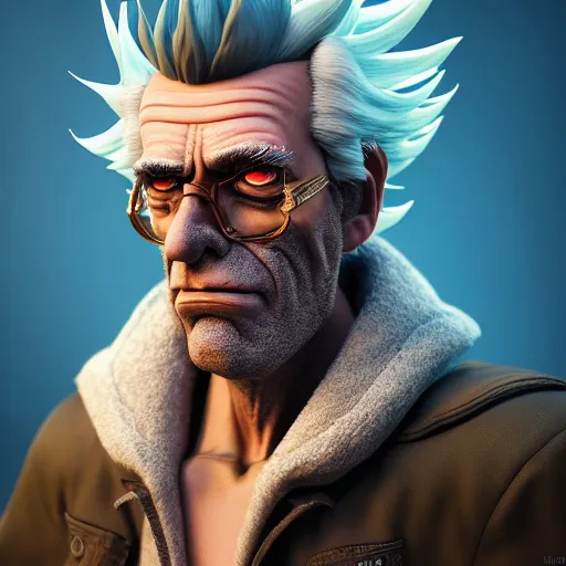 Image similar to apocalyptic rick sanchez portrait with ribbed face by gaston bussierre and charles vess and james jean and erik jones and rhads, 3 d octane render, beautiful fine face features, intricate high details, sharp, ultradetailed