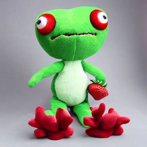 Image similar to adorable strawberry creature with multiple eyes plush toy