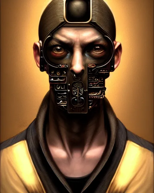 Image similar to front mugshot!!! of a cyberpunk criminal mastermind character, intricate, elegant, highly detailed, centered, (((artstation, concept art, smooth, sharp focus, artgerm, Tomasz Alen Kopera, Peter Mohrbacher, donato giancola, Joseph Christian Leyendecker, WLOP, Boris Vallejo))), mugshot!!!!!, ugly!!!!!!, octane render, nvidia raytracing demo, grainy, muted