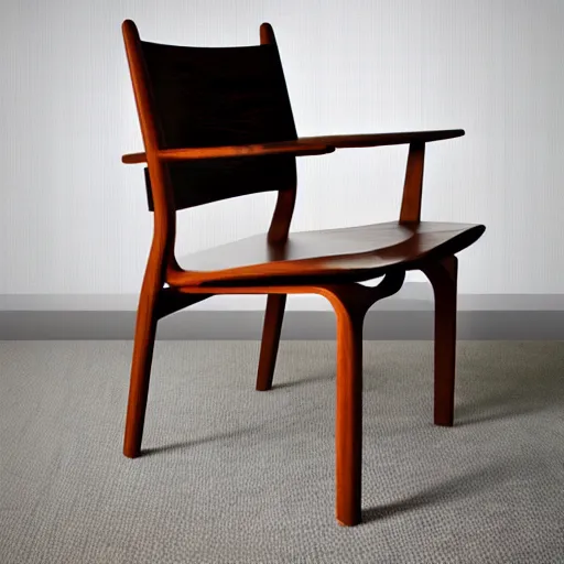 Prompt: midcentury modern wooden chair in the style of mies van der rough high end photoshoot