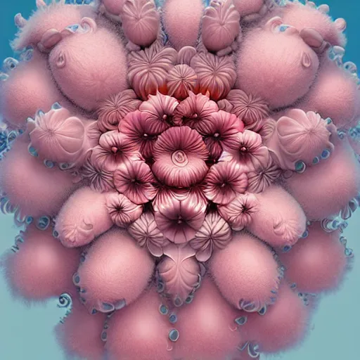 Image similar to a fluffy flower fractal:: by Martine Johanna and Simon Stålenhag and Chie Yoshii and Casey Weldon and Guillermo del toro :: ornate, dynamic, particulate, intricate, elegant, highly detailed, centered, artstation, smooth, sharp focus, octane render, 3d