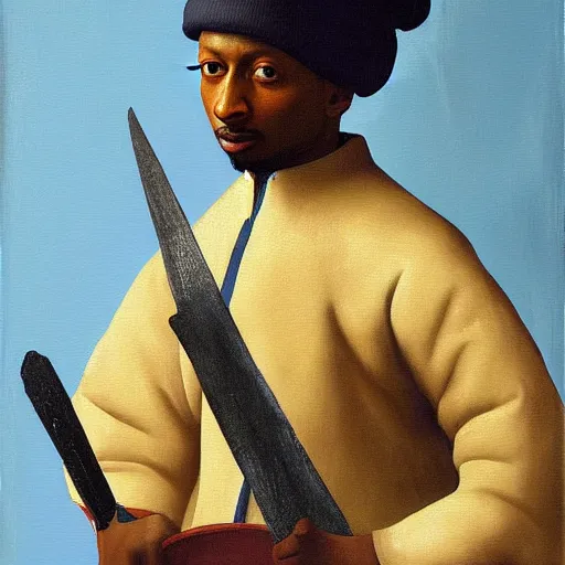 Image similar to a painting of 2 1 savage in knights armor by vermeer