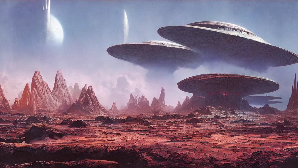 Image similar to alien planet, an empire in upheaval by arthur haas and bruce pennington, cinematic matte painting