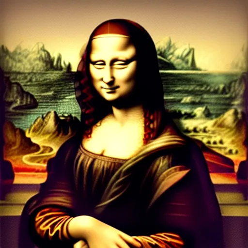 Prompt: mona lisa [ [ [ holding an iphone ] ] ]!!!, trending on artstation, illustration by leonardo davinci, 4 k oil painting, polycount