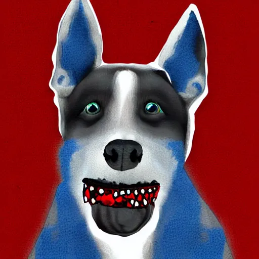 Prompt: anthro blue heeler wearing a business suit bleeding from the nose, digital art,