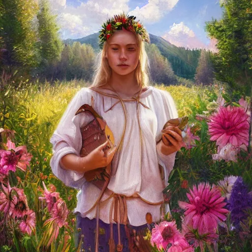 Image similar to midsommar 4, oil painting, ultradetailed, artstation, ultradetailed, digital painting, ultradetailed