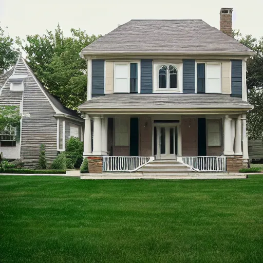 Prompt: house in wheaton, il. photographed with leica summilux - m 2 4 mm lens, iso 1 0 0, f / 8, portra 4 0 0