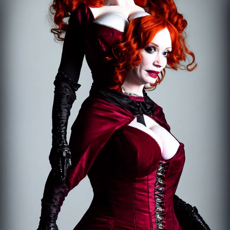 Image similar to full body photograph of christina hendricks as a vampire queen, extremely detailed. dslr. 8 5 mm.