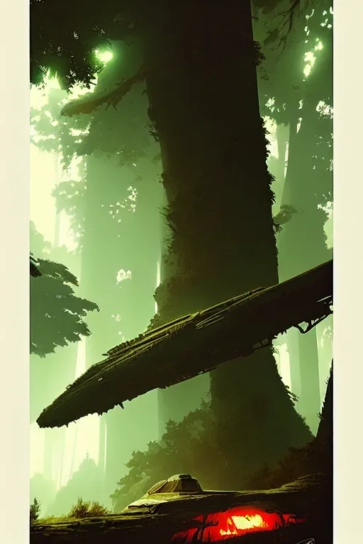 Prompt: greg rutkowski travel poster endor