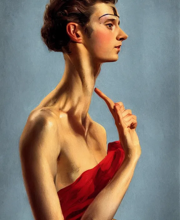 Prompt: very detailed masterpiece androgynous man portrait painting of Stable Diffusion!!, 4k resolution, J.C. leyendecker!! Valentina Remenar!! Digital art, paint tool sai!! Blue, red, yellow, melting colors!! Perfect face!! Correct body proportions!! Semi realism!! COHERENT HANDS!! COHERENCY!!