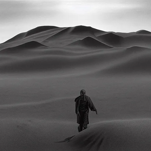 Image similar to Paul Rudd in the movie Dune, black and white matte painting, comic book