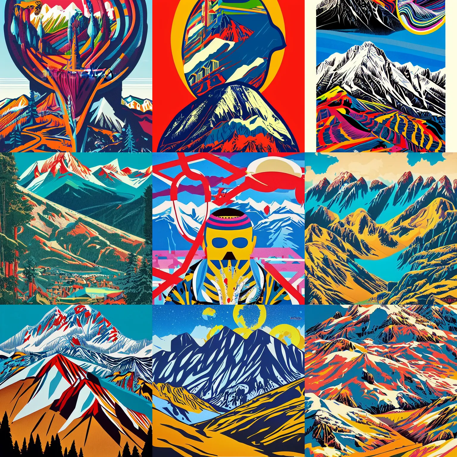 Prompt: landscape art of the alps by tristan eaton