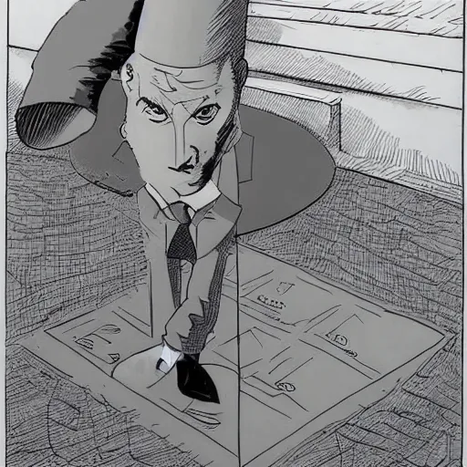 Image similar to an anthropomorphic chess piece dressed in a business suit, by moebius