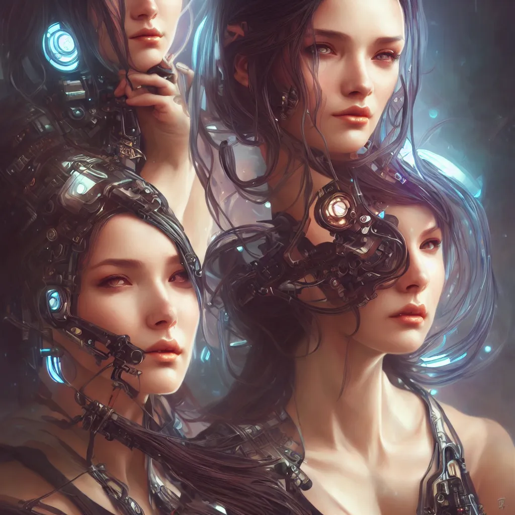 Prompt: Ultra realistic illustration, woman cyberpunk, sci-fi, fantasy, intricate, elegant, highly detailed, digital painting, artstation, concept art, smooth, sharp focus, art by Artgerm and Roberto Ferris and alphonse mucha