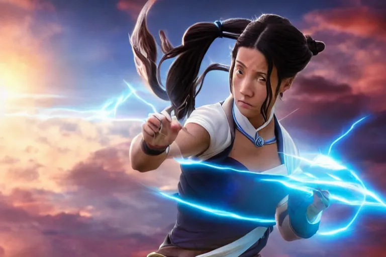 Image similar to live action film still of korra in the new fantasy movie, cinematic lighting