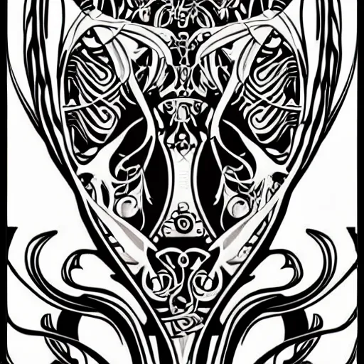 Prompt: a vector tattoo design in an art nouveau style, and in a spiky tribal style.