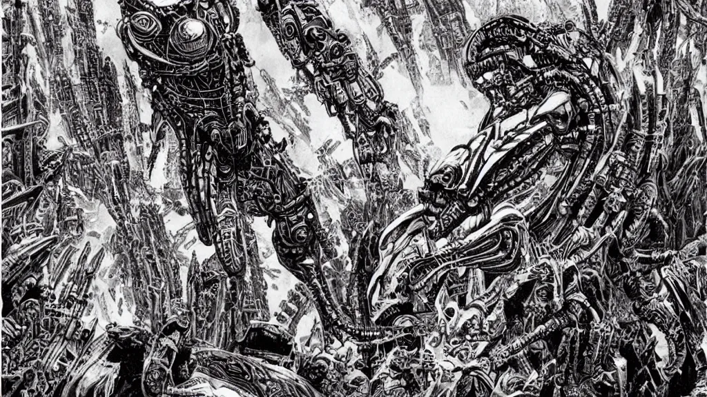 Image similar to exotic alien empire by Philippe Druillet, cinematic, hyperrealistic