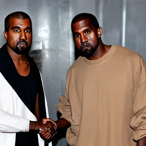 Image similar to Kanye west shaking hands with Jesus, high quality, UHD