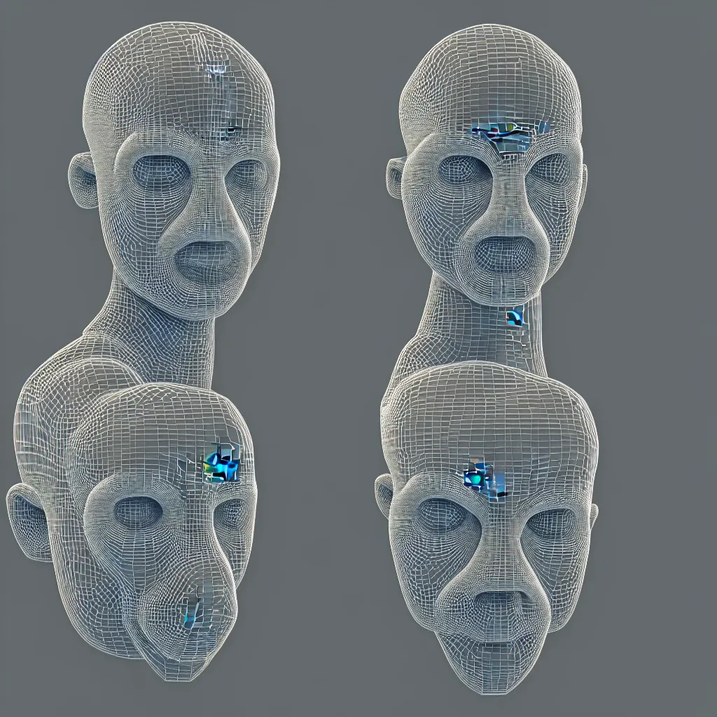 Prompt: 3 d render of an metallic wireframe of a human head, sculpture, chrometype, liquid metal, neotribal, raytraced, volumetric lightning, 8 k, by zhelong xu, tooth wu, wlop, ouchh and and innate studio