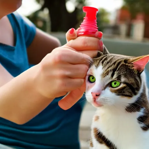 Image similar to human giving milk bottle to a cat