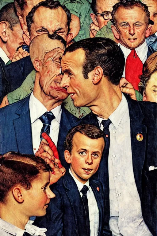 Prompt: Emmanuel Macron saving the world by Norman Rockwell