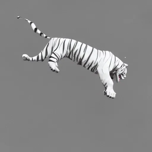 Image similar to a low - poly render of a white tiger in a dynamic action pose dwelling in the spirit realm, low poly 3 d, octane render, dramatic dreamlike lighting