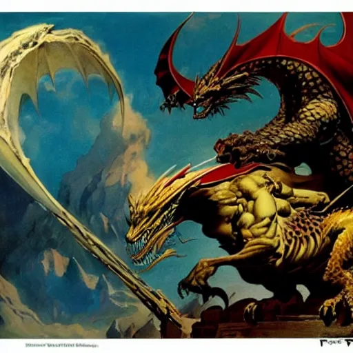 Prompt: dragon by Frank Frazetta,fantasy artwork,bold,striking,high quality!!!!!,masterpiece!!!!